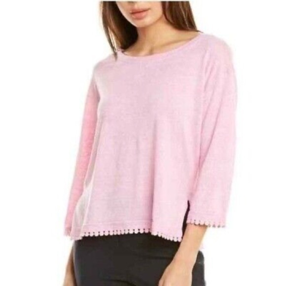 J. Crew 100% Linen Sweater Pom-Pom Trim small bubblegum pink lightweight boxy - Picture 1 of 11